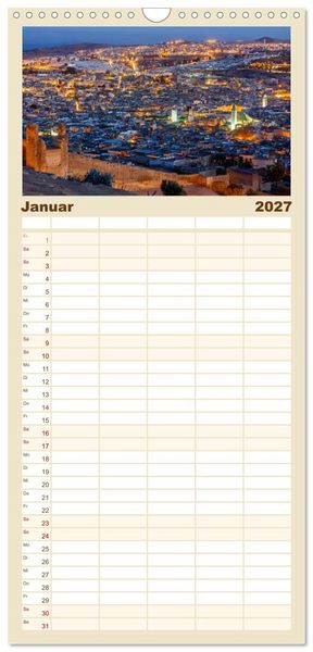 Produktbild: Familienplaner 2027 - Marokko: Marrakesch, Atlas, Sahara, F&egrave;s mit 5 Spalten (Wandkalender, 21 x 45 cm) CALVENDO