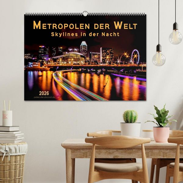 Produktbild: Metropolen der Welt - Skylines in der Nacht (Wandkalender 2026 DIN A2 quer), CALVENDO Monatskalender