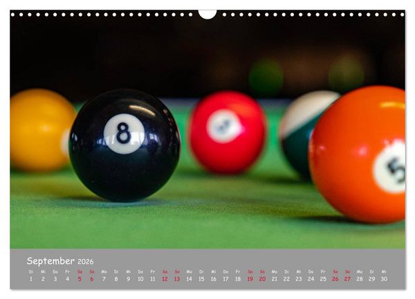 Produktbild: Freizeit Billard - Queue, Kugeln, Kreide und Tisch (Wandkalender 2026 DIN A3 quer), CALVENDO Monatskalender