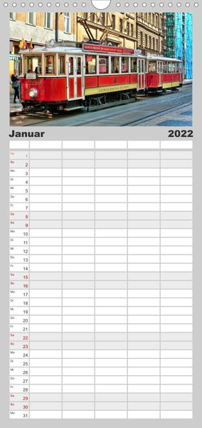 Produktbild: Durch die Welt mit der Stra&szlig;enbahn - Familienplaner hoch (Wandkalender 2022 , 21 cm x 45 cm, hoch)
