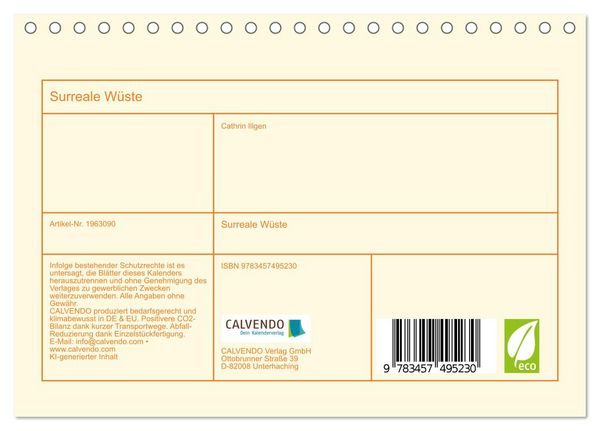 Produktbild: Surreale W&uuml;ste (Tischkalender 2026 DIN A5 quer), CALVENDO Monatskalender