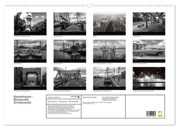 Produktbild: Bremerhaven - Blickpunkte Schwarzwei&szlig; (Wandkalender 2026 DIN A2 quer), CALVENDO Monatskalender