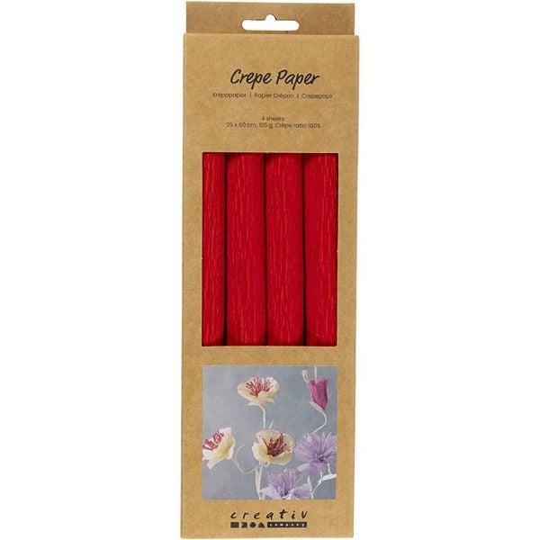Produktbild: Creativ Company Krepppapier, Blatt 25x60 cm, Kreppanteil: 180%, 105 g, Rot, 4 Blatt