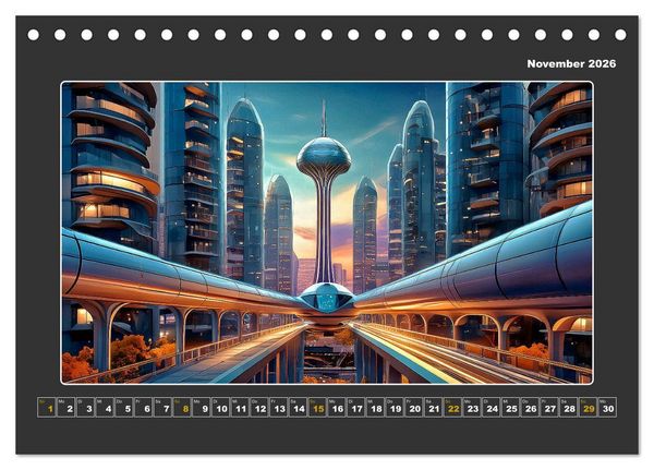 Produktbild: Zukunftsvision Megacity (Tischkalender 2026 DIN A5 quer), CALVENDO Monatskalender