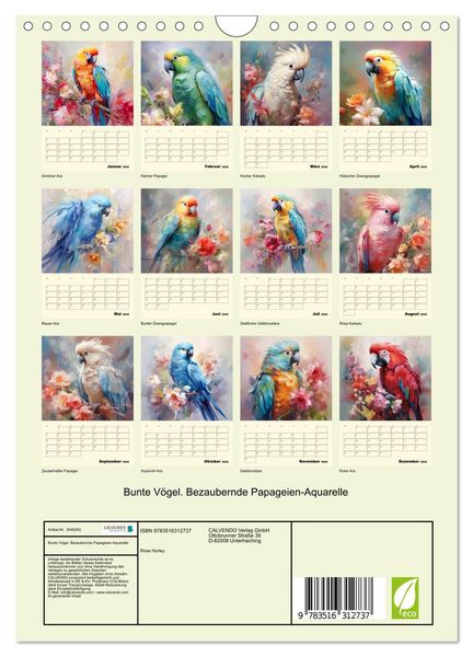 Produktbild: Bunte V&ouml;gel. Bezaubernde Papageien-Aquarelle (Wandkalender 2026 DIN A4 hoch), CALVENDO Monatskalender