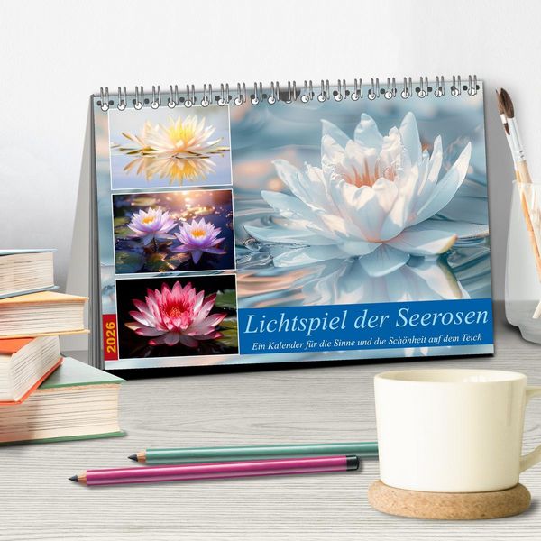 Produktbild: Lichtspiel der Seerosen (Tischkalender 2026 DIN A5 quer), CALVENDO Monatskalender