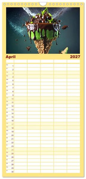 Produktbild: Familienplaner 2027 - Tortenschlacht - s&uuml;&szlig;e Versuchung mit 5 Spalten (Wandkalender, 21 x 45 cm) CALVENDO
