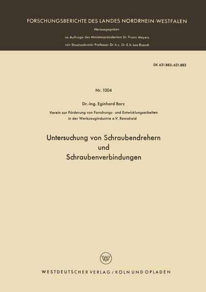 Produktbild: Untersuchung von Schraubendrehern und Schraubenverbindungen