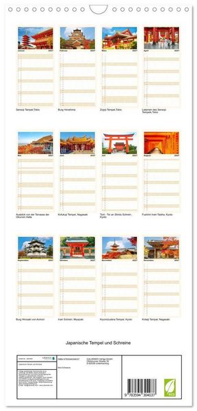 Produktbild: Familienplaner 2027 - Japanische Tempel und Schreine mit 5 Spalten (Wandkalender, 21 x 45 cm) CALVENDO