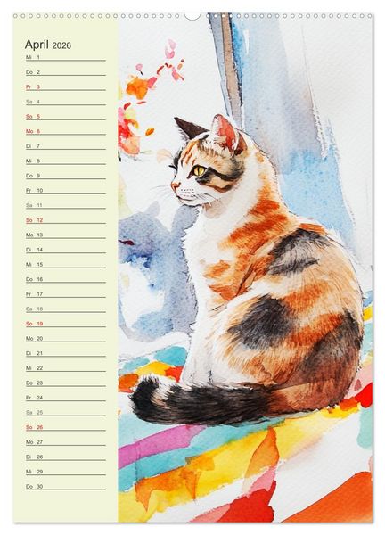 Produktbild: Bezaubernde Katzen. Miezen im lieblichen Aquarell-Stil (Wandkalender 2026 DIN A2 hoch), CALVENDO Monatskalender
