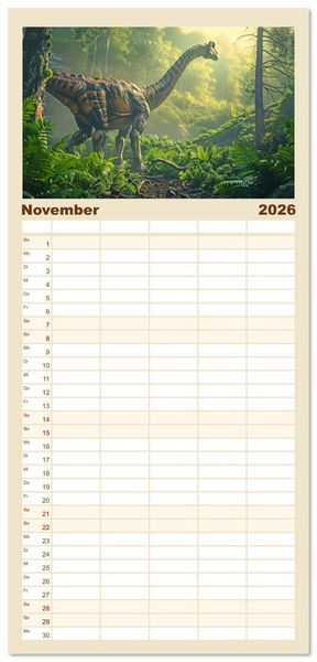 Produktbild: Familienplaner 2026 - Vergessene Wunder - Ein Jahr mit ausgestorbenen Tieren mit 5 Spalten (Wandkalender, 21 x 45 cm) CALVENDO