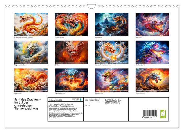 Produktbild: Jahr des Drachen - Im Stil des chinesischen Tierkreiszeichens (Wandkalender 2026 DIN A3 quer), CALVENDO Monatskalender