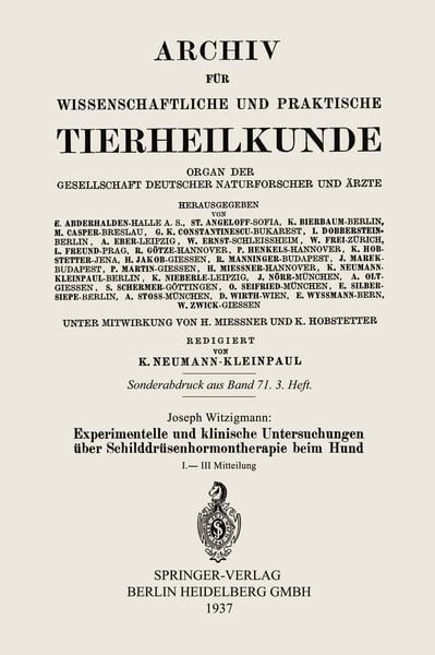 Produktbild: Experimentelle und klinische Untersuchungen &uuml;ber Schilddr&uuml;senhormontherapie beim Hund