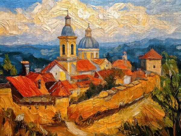 Produktbild: CALVENDO Puzzle Dorf an einer Wallfahrtskirche | 1000 Teile Lege-Gr&ouml;&szlig;e 64x48cm Foto-Puzzle f&uuml;r gl&uuml;ckliche Stunden