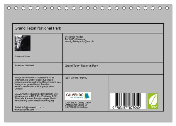 Produktbild: Grand Teton National Park (Tischkalender 2026 DIN A5 quer), CALVENDO Monatskalender