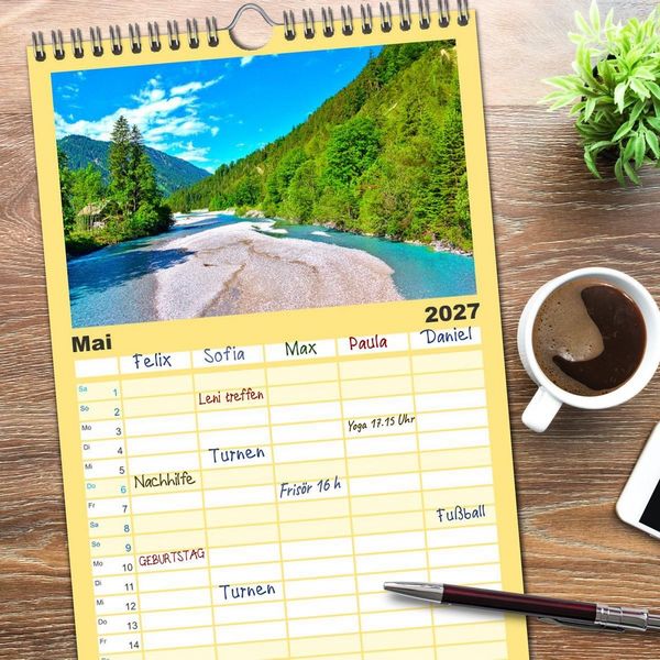 Produktbild: Familienplaner 2027 - Bayern - Idylle zwischen Allg&auml;u und Bayerischen Alpen mit 5 Spalten (Wandkalender, 21 x 45 cm) CALVENDO