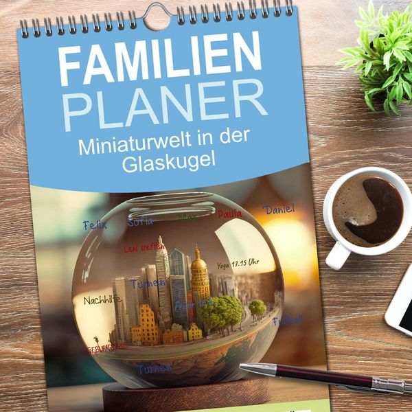 Produktbild: Familienplaner 2026 - Miniaturwelt in der Glaskugel mit 5 Spalten (Wandkalender, 21 x 45 cm) CALVENDO
