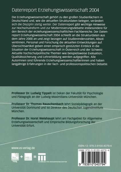 Produktbild: Datenreport Erziehungswissenschaft 2004