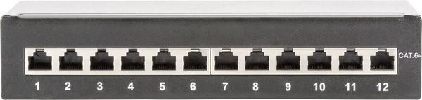 Produktbild: Digitus DN-91612SD-EA 12 Port Netzwerk-Patchbox CAT 6a 1 HE Schwarz (RAL 9005) Best&uuml;ckt