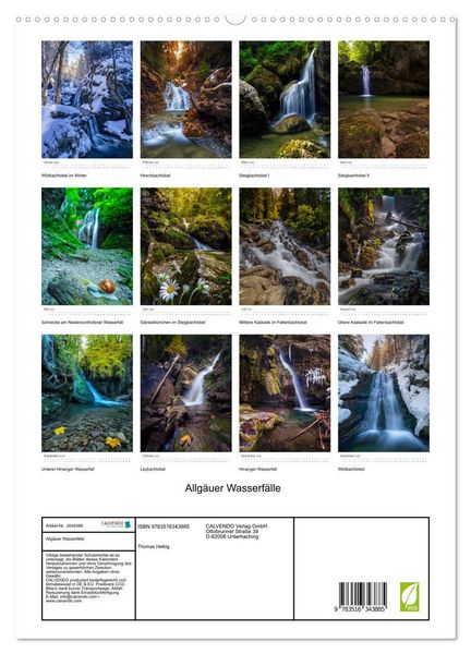Produktbild: Allg&auml;uer Wasserf&auml;lle (hochwertiger Premium Wandkalender 2026 DIN A2 hoch), Kunstdruck in Hochglanz