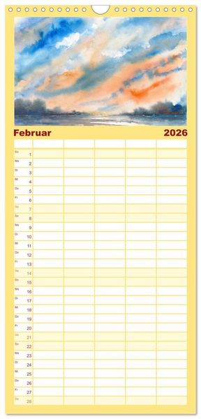 Produktbild: Familienplaner 2026 - Landschaft in Aquarell mit 5 Spalten (Wandkalender, 21 x 45 cm) CALVENDO