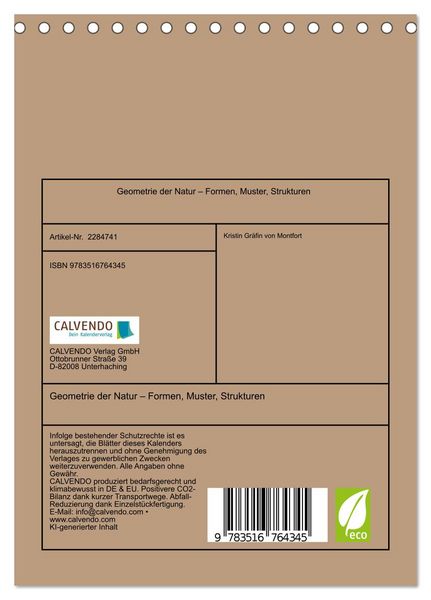 Produktbild: Geometrie der Natur &ndash; Formen, Muster, Strukturen (Tischkalender 2027 DIN A5 hoch), CALVENDO Monatskalender