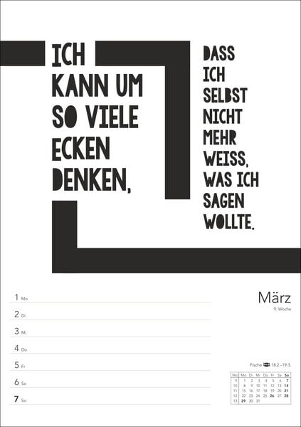 Produktbild: Typo-Spr&uuml;che-Kalender s/w Wochenplaner 2027 - mit 53 witzigen Spr&uuml;chen