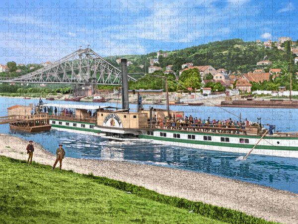 Produktbild: CALVENDO Puzzle Dresden - Raddampfer bei Blasewitz mit Blick auf Roschwitz um 1900 | 1000 Teile Lege-Gr&ouml;&szlig;e 64x48cm Foto-Puzzle f&uuml;r gl&uuml;ckliche Stunden