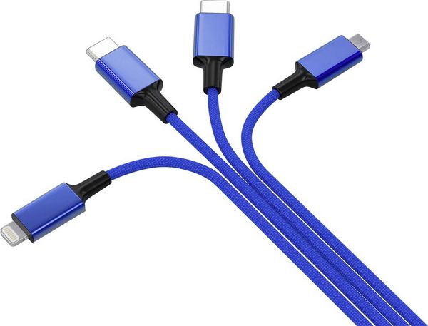 Produktbild: Smrter USB-Ladekabel USB-A Stecker, USB-C&reg; Stecker, USB-C&reg; Stecker, Apple Lightning Stecker, USB-Micro-B Stecker 1.20 m Navy-Blau SMRTER_ELITE_C_