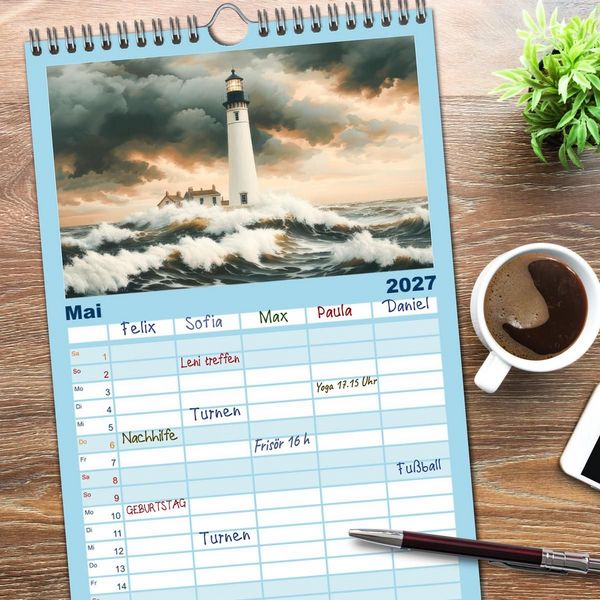 Produktbild: Familienplaner 2027 - Wellenw&auml;chter mit 5 Spalten (Wandkalender, 21 x 45 cm) CALVENDO