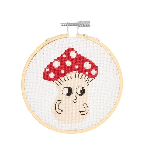 Produktbild: Stickpackung Gez&auml;hlter Kreuzstich, Shroom kleiner Pilz, inkl. Stickring &Oslash; 10 cm