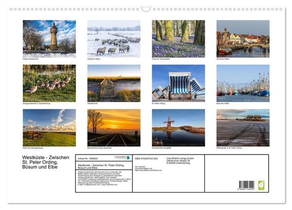 Produktbild: Westk&uuml;ste - Zwischen St. Peter Ording, B&uuml;sum und Elbe (Wandkalender 2026 DIN A2 quer), CALVENDO Monatskalender