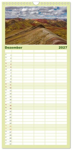 Produktbild: Familienplaner 2027 - Palccoyo - Der neue Rainbow Mountain in Peru mit 5 Spalten (Wandkalender, 21 x 45 cm) CALVENDO
