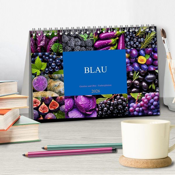 Produktbild: BLAU - Gem&uuml;se und Obst - Farbexplosion (Tischkalender 2026 DIN A5 quer), CALVENDO Monatskalender