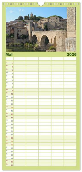 Produktbild: Familienplaner 2026 - Besal&uacute; und Banyolas mit 5 Spalten (Wandkalender, 21 x 45 cm) CALVENDO
