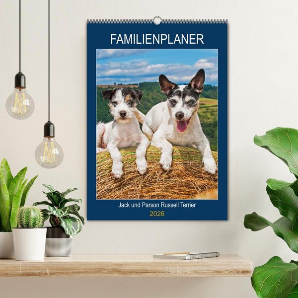 Produktbild: Familienplaner Jack und Parson Russell Terrier (Wandkalender 2026 DIN A2 hoch), CALVENDO Monatskalender