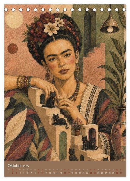 Produktbild: Freude im Haar. Leid im Herzen. Eine Hommage an Frida Kahlo (Tischkalender 2027 DIN A5 hoch), CALVENDO Monatskalender