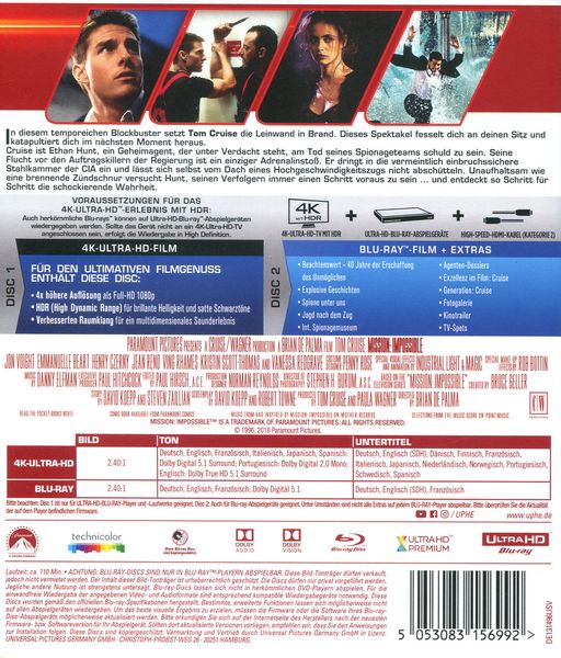 Produktbild: Mission: Impossible 1 (4K Ultra HD) (+ Blu-ray 2D)