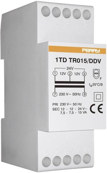 Wallair 1TDTR015/DDV15VA Klingel-Transformator 12 V, 24V