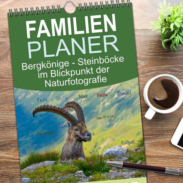 Produktbild: Familienplaner 2026 - Bergk&ouml;nige - Steinb&ouml;cke im Blickpunkt der Naturfotografie mit 5 Spalten (Wandkalender, 21 x 45 cm) CALVENDO