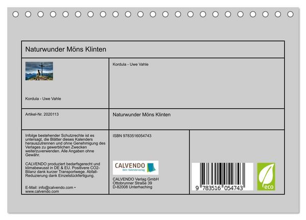 Produktbild: Naturwunder M&ouml;ns Klinten (Tischkalender 2026 DIN A5 quer), CALVENDO Monatskalender