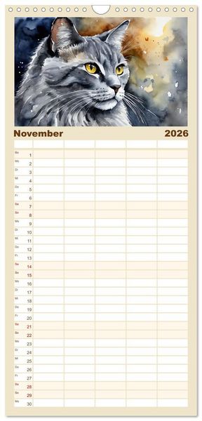 Produktbild: Familienplaner 2026 - Samtpfoten im Portrait mit 5 Spalten (Wandkalender, 21 x 45 cm) CALVENDO