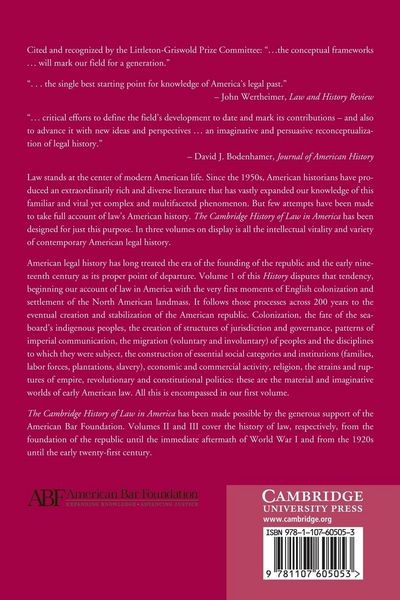 Produktbild: The Cambridge History of Law in America, Volume I