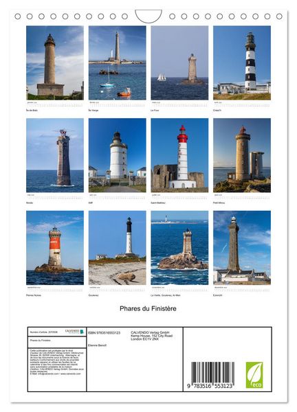 Produktbild: Phares du Finist&egrave;re (Calendrier mural 2026 DIN A4 horizontal), CALVENDO calendrier mensuel