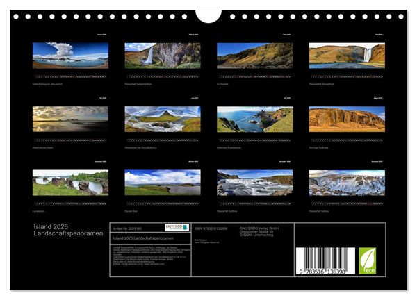 Produktbild: Island 2026 Landschaftspanoramen (Wandkalender 2026 DIN A4 quer), CALVENDO Monatskalender