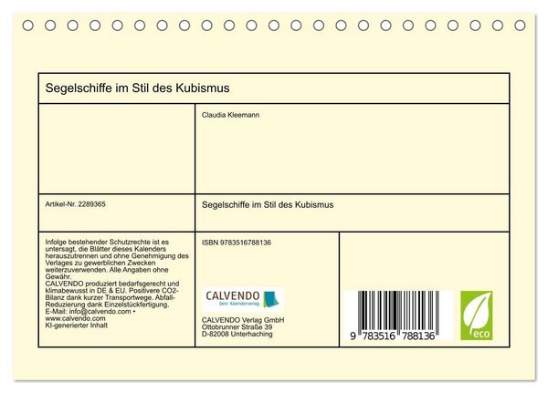 Produktbild: Segelschiffe im Stil des Kubismus (Tischkalender 2027 DIN A5 quer), CALVENDO Monatskalender
