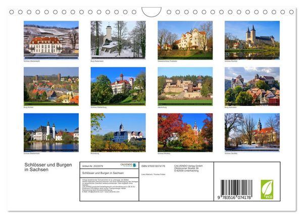 Produktbild: Schl&ouml;sser und Burgen in Sachsen (Wandkalender 2026 DIN A4 quer), CALVENDO Monatskalender