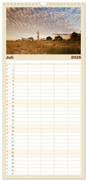 Produktbild: Familienplaner 2026 - Ostseebad Warnem&uuml;nde mit 5 Spalten (Wandkalender, 21 x 45 cm) CALVENDO