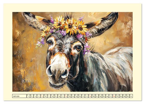 Produktbild: Charmante Langohren. Bezaubernde Eselportr&auml;ts in &Ouml;loptik (Wandkalender 2026 DIN A4 quer), CALVENDO Monatskalender
