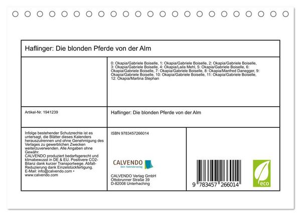 Produktbild: Haflinger: Die blonden Pferde von der Alm (Tischkalender 2026 DIN A5 quer), CALVENDO Monatskalender